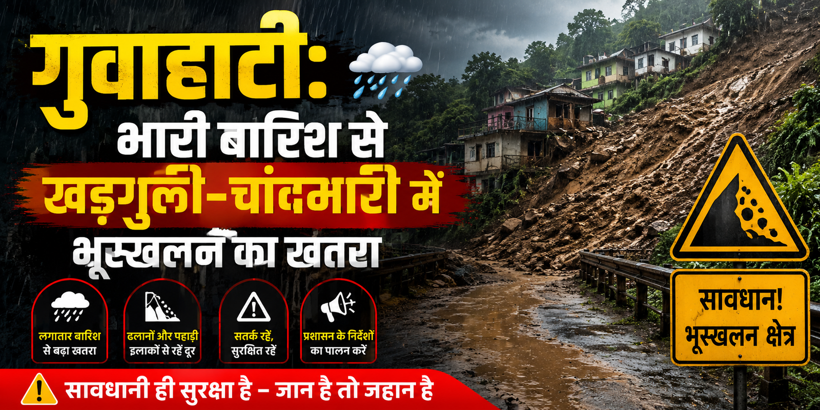 Guwahati: Urgent Landslide Risk Amid Heavy Rain in Kharduli-Chandmari