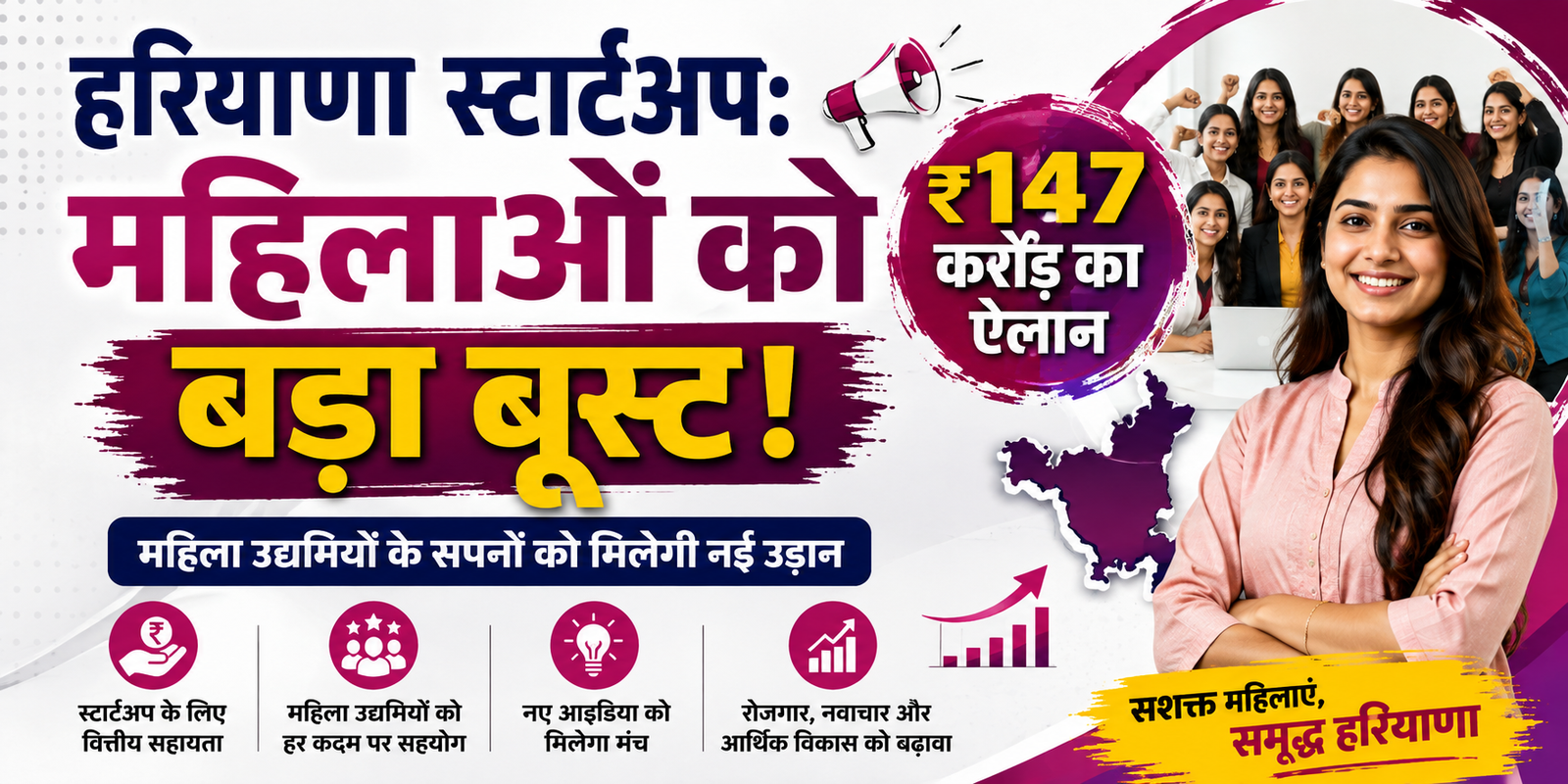 हरियाणा स्टार्टअप: महिलाओं को बड़ा बूस्ट, ₹147 करोड़ का ऐलान